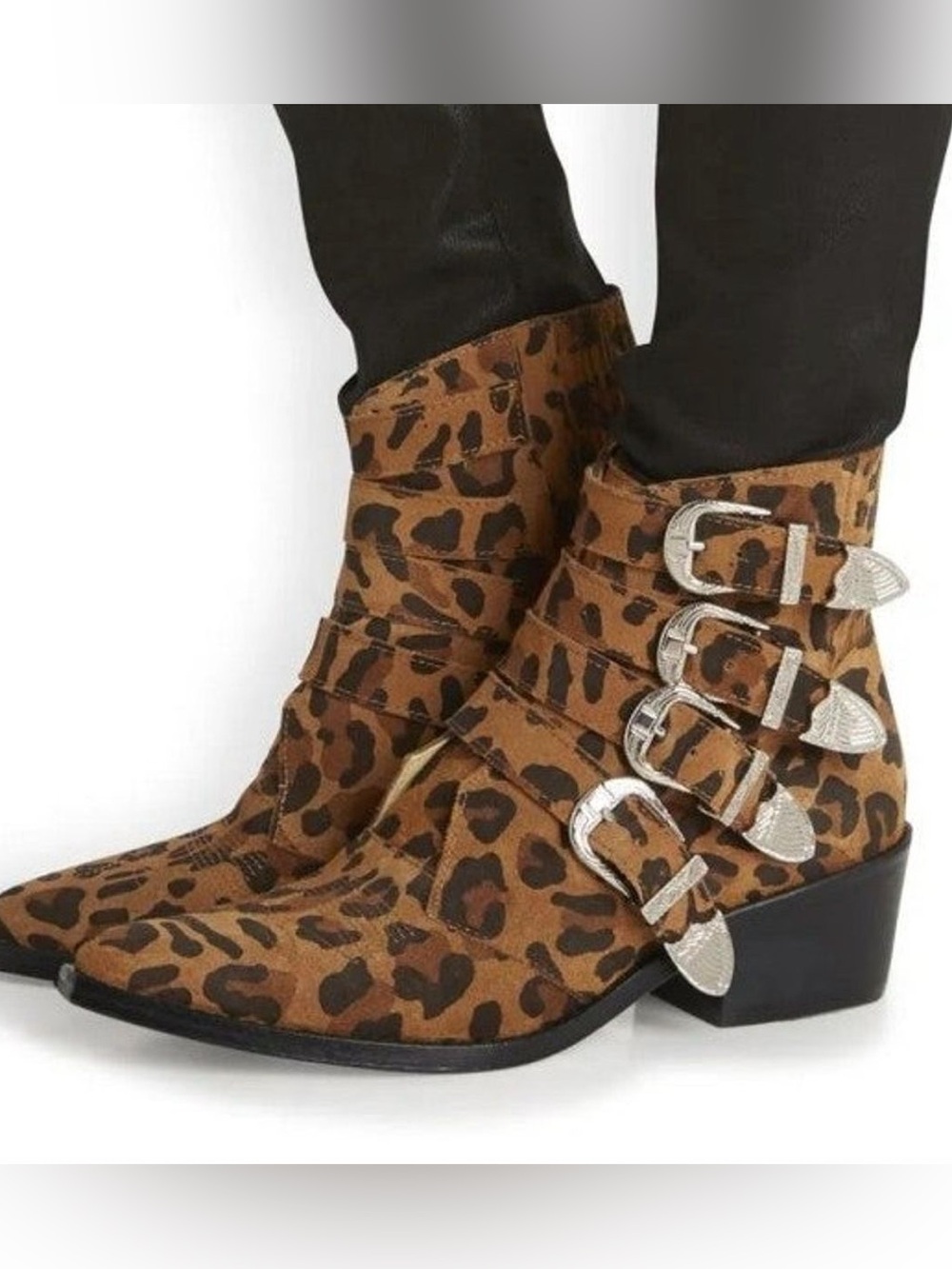 TOGA PULLA Four Buckle Leopard Pony Hair Western Bootie size 38 - Picture 2 of 8